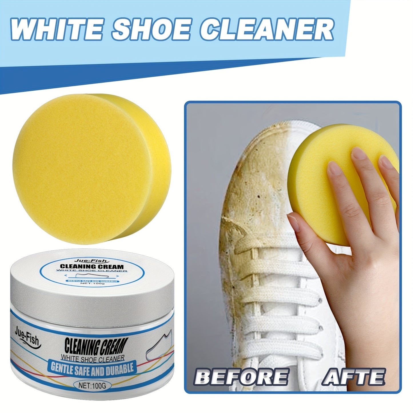 Crema Limpiadora Instantánea para Zapatos Blancos - Removedor de Manchas y Blanqueador, Seguro para Zapatillas, Lona, Cuero Sintético | Fórmula Fácil sin Enjuague