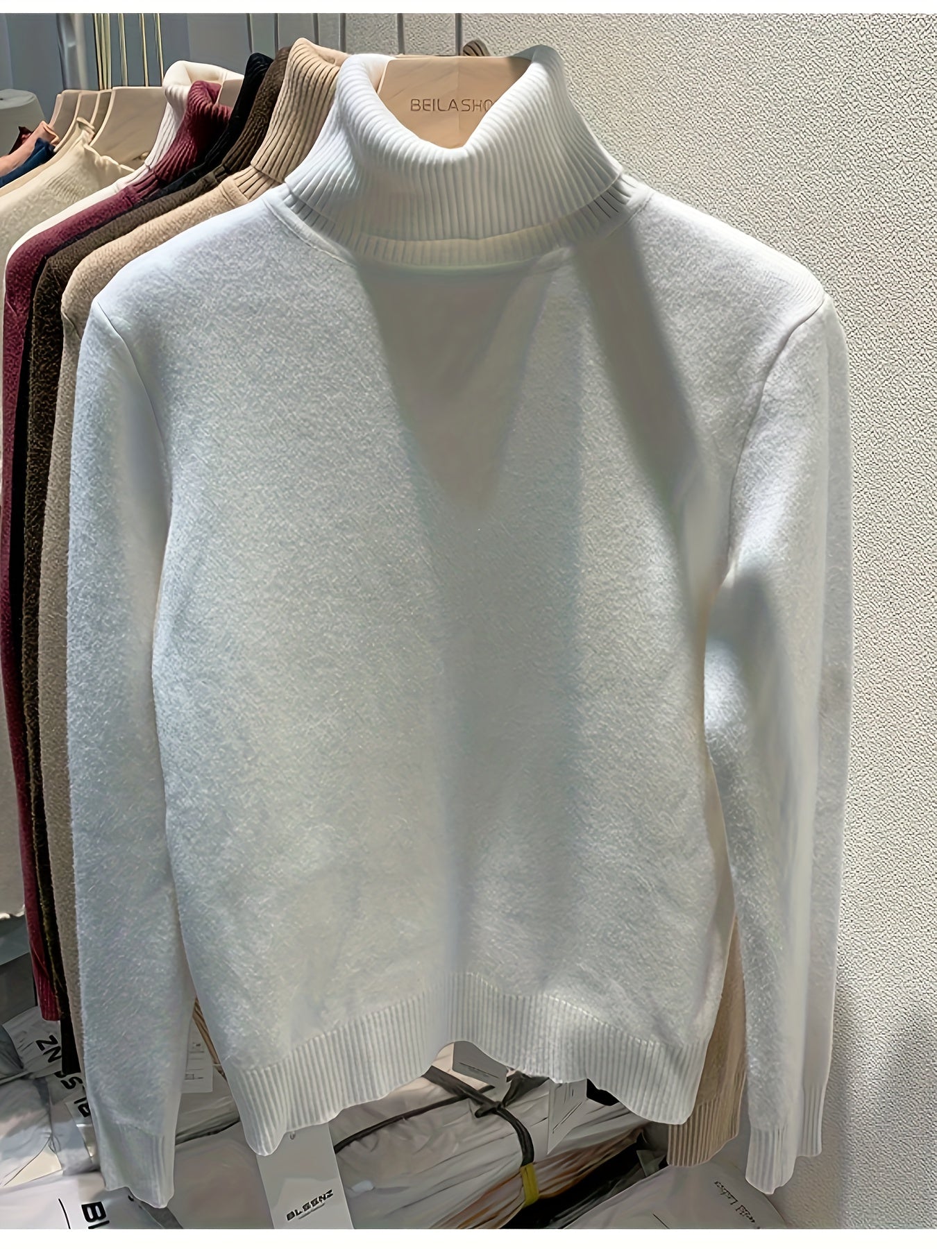 Suéter de Cuello Alto con Forro Polar para Mujer - Jersey Grueso y Tejido para Invierno, Blusa Larga Blanca con Escote Alto, Suave y Cálida para Combinar o Usar Sola