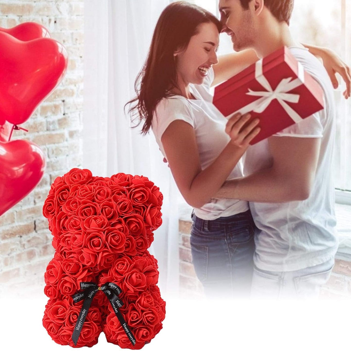Oso De Rosa Artificial + Caja Amor San Valentin