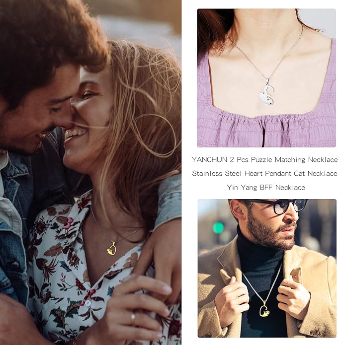 Collar De Pareja De Acero - Love Cat