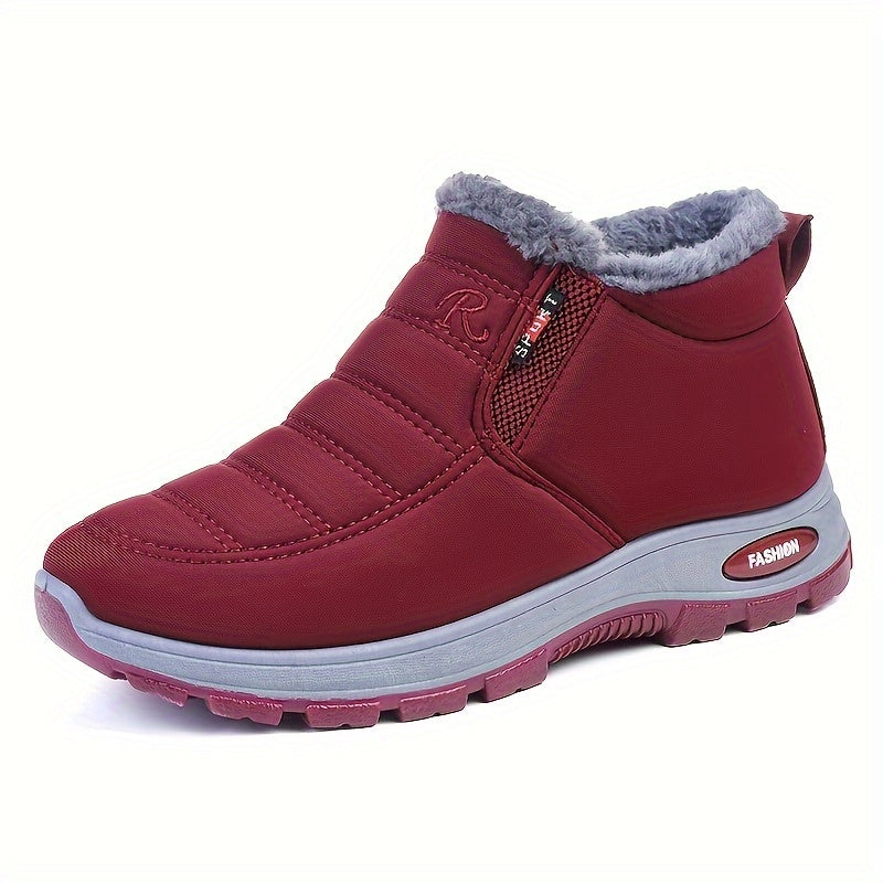 Botas de tobillo de invierno para mujer - Fáciles de poner, lavables a máquina, parte superior y forro de tela, suela de PVC antideslizante, punta redonda, tacón plano, color sólido