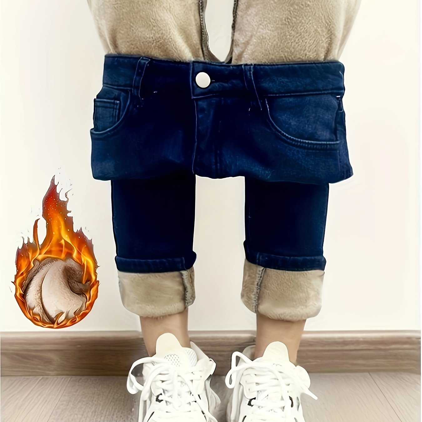 Pantalones ajustados de mezclilla azul para mujer con forro de felpa, diseño desgastado, corte ajustado, elásticos, cálidos e informales para el invierno