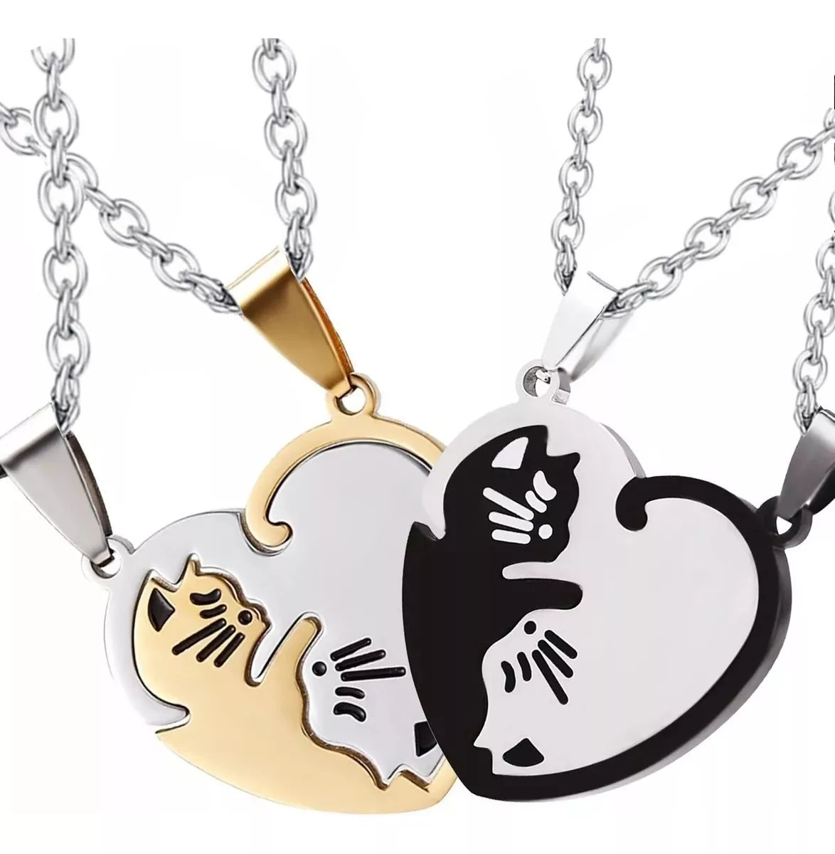 Collar De Pareja De Acero - Love Cat