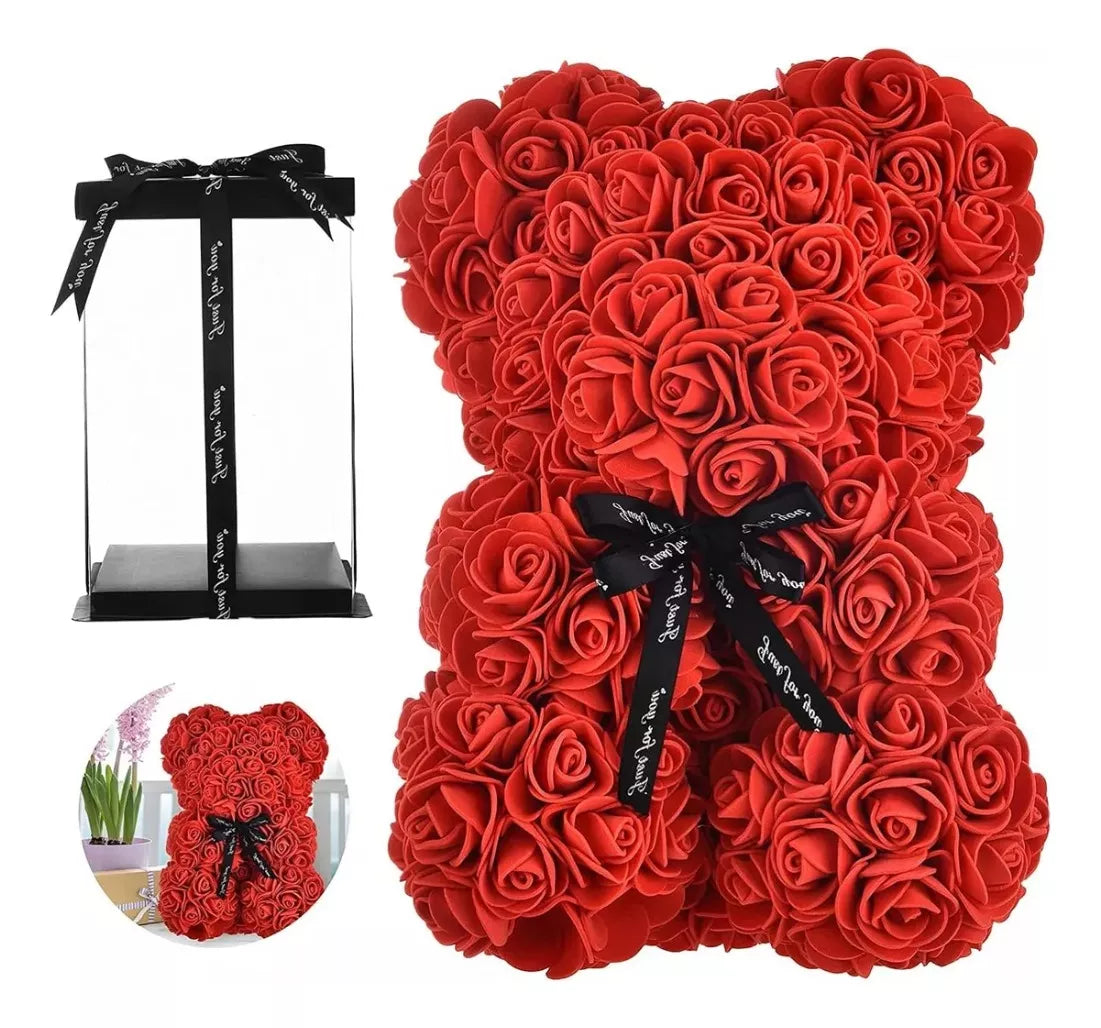 Oso De Rosa Artificial + Caja Amor San Valentin
