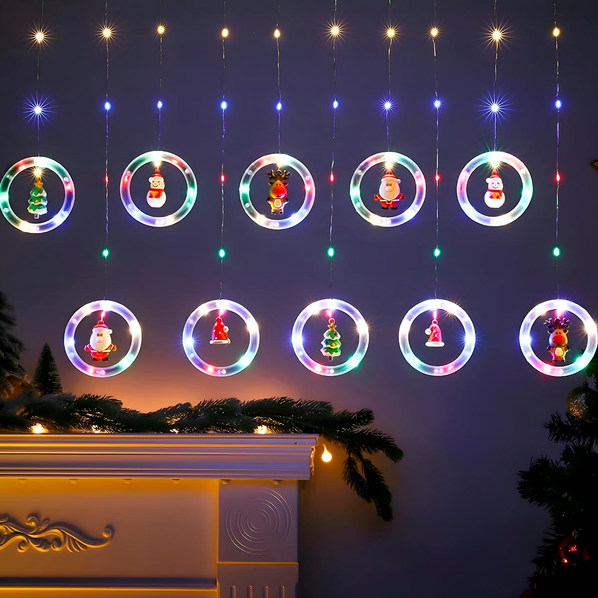 🌟🎄 Cortina de Navidad New York - Aros y Figuras 🎄🌟