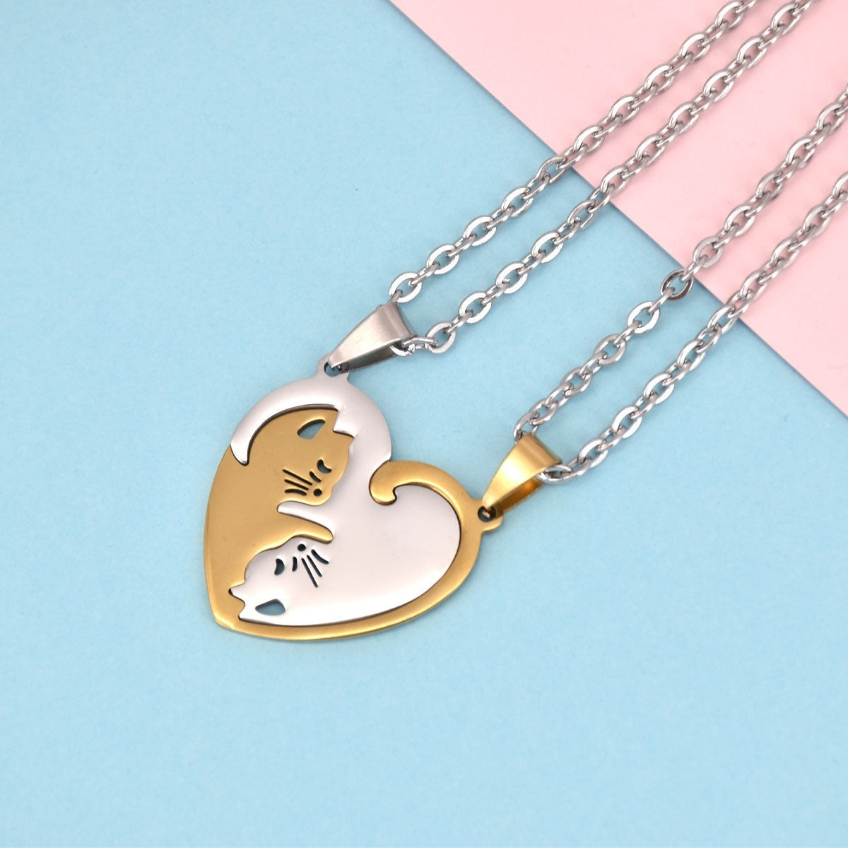 Collar De Pareja De Acero - Love Cat