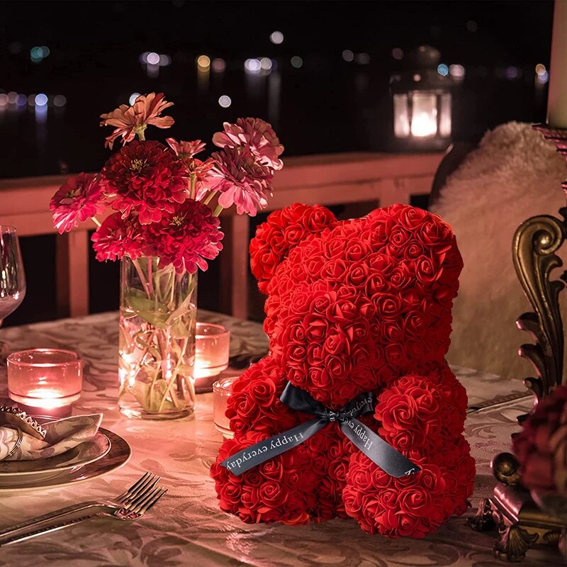 Oso De Rosa Artificial + Caja Amor San Valentin