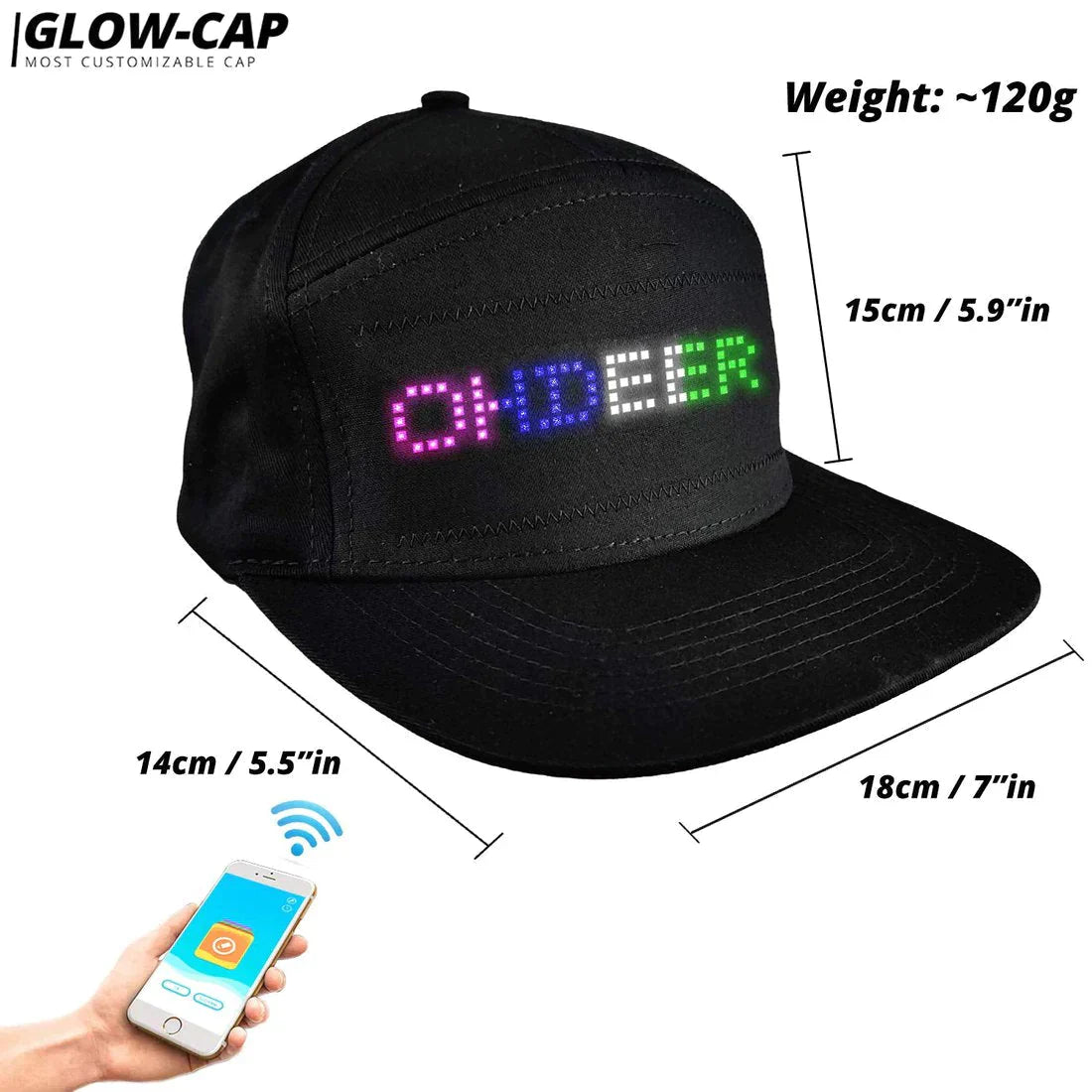 Gorra con Pantalla LED Personalizable Bluethoot GLOW-CAP™