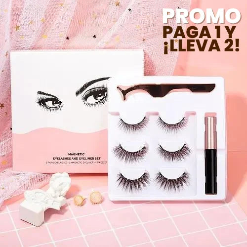 🌸 KIT DE PESTAÑAS MAGNÉTICAS + delineador y pinza de fácil y rápida aplicación🌸 PAGA 1 Y LLEVA 2!