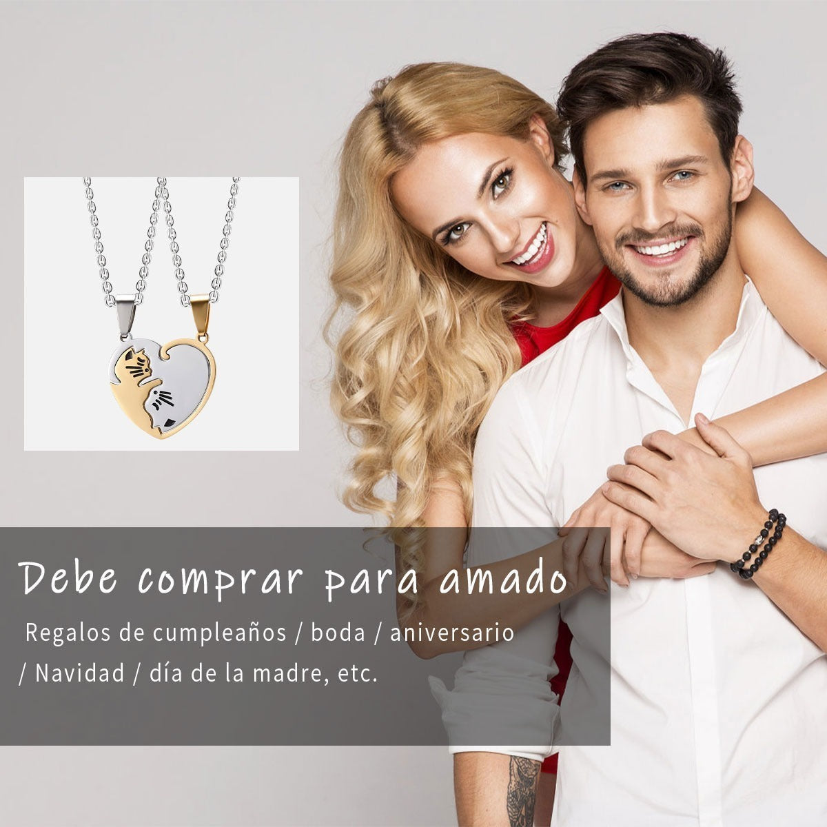 Collar De Pareja De Acero - Love Cat