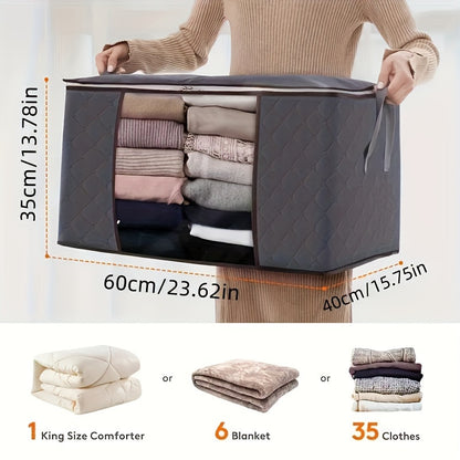 4 piezas Bolsas de almacenamiento de tela - Armario de almacenamiento portátil autosoportante para ropa, mantas y edredones, impermeable, con cremalleras dobles y asas mejoradas - Capacidad de almacenamiento cerrado inferior a 3,2 pies cúbicos, ligero inf