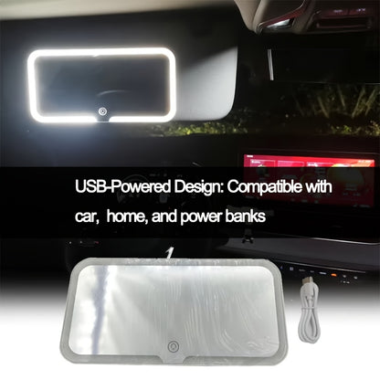 3-Niveles de Iluminación Táctil, Claridad HD, Luz Suave Día y Noche | Espejo de Vanidad Plegable Portátil para Coche con Luz LED Ajustable | Cargable por USB, Vidrio Antirrayas Duradero | Ideal para Revisar el Maquillaje, Uso Diurno y Nocturno en el Coche