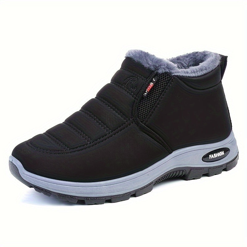 Botas de tobillo de invierno para mujer - Fáciles de poner, lavables a máquina, parte superior y forro de tela, suela de PVC antideslizante, punta redonda, tacón plano, color sólido