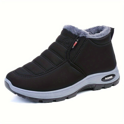 Botas de tobillo de invierno para mujer - Fáciles de poner, lavables a máquina, parte superior y forro de tela, suela de PVC antideslizante, punta redonda, tacón plano, color sólido