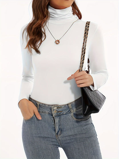Ropa interior térmica de felpa sólida para otoño e invierno, camiseta ajustada de cuello alto de manga larga, ropa interior y lencería para mujer.