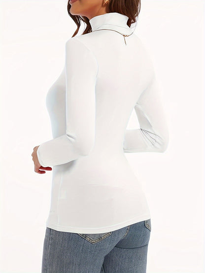 Ropa interior térmica de felpa sólida para otoño e invierno, camiseta ajustada de cuello alto de manga larga, ropa interior y lencería para mujer.