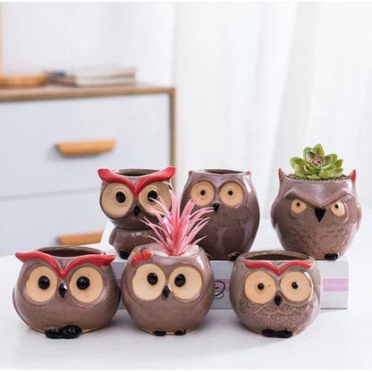 Macetero de buho de ceramica