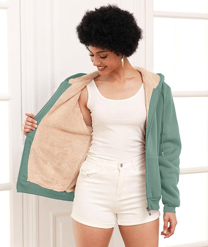 SWISSWELL Sudaderas con capucha para mujer, forro polar de invierno, con cremallera completa, forro de sherpa grueso