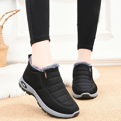 Botas de tobillo de invierno para mujer - Fáciles de poner, lavables a máquina, parte superior y forro de tela, suela de PVC antideslizante, punta redonda, tacón plano, color sólido