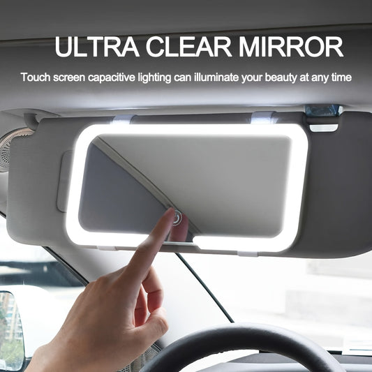 3-Niveles de Iluminación Táctil, Claridad HD, Luz Suave Día y Noche | Espejo de Vanidad Plegable Portátil para Coche con Luz LED Ajustable | Cargable por USB, Vidrio Antirrayas Duradero | Ideal para Revisar el Maquillaje, Uso Diurno y Nocturno en el Coche