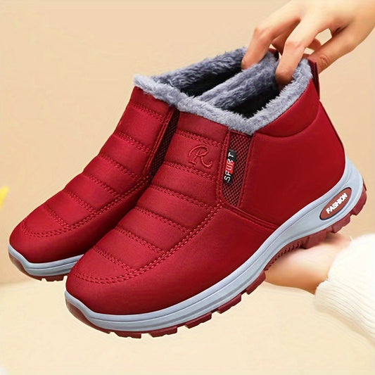 Botas de tobillo de invierno para mujer - Fáciles de poner, lavables a máquina, parte superior y forro de tela, suela de PVC antideslizante, punta redonda, tacón plano, color sólido