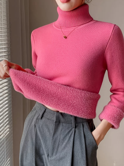 Suéter de Cuello Alto con Forro Polar para Mujer - Jersey Grueso y Tejido para Invierno, Blusa Larga Blanca con Escote Alto, Suave y Cálida para Combinar o Usar Sola