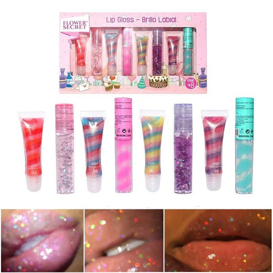 Set 8 Brillos Labiales Para Niñas Y Adolescentes Con Glitter