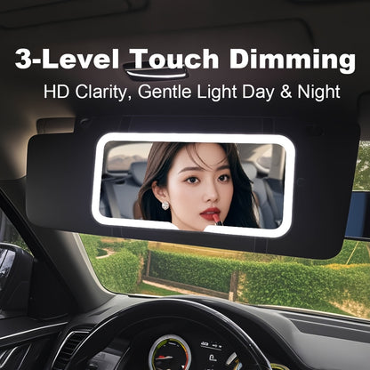 3-Niveles de Iluminación Táctil, Claridad HD, Luz Suave Día y Noche | Espejo de Vanidad Plegable Portátil para Coche con Luz LED Ajustable | Cargable por USB, Vidrio Antirrayas Duradero | Ideal para Revisar el Maquillaje, Uso Diurno y Nocturno en el Coche