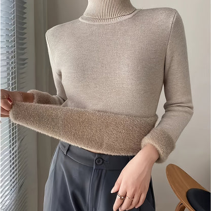 Suéter de Cuello Alto con Forro Polar para Mujer - Jersey Grueso y Tejido para Invierno, Blusa Larga Blanca con Escote Alto, Suave y Cálida para Combinar o Usar Sola