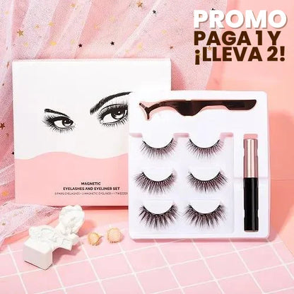 🌸 KIT DE PESTAÑAS MAGNÉTICAS + delineador y pinza de fácil y rápida aplicación🌸 PAGA 1 Y LLEVA 2!